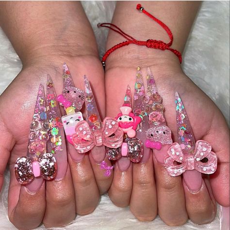 Really Long Nails, Y2k Nail, Bow Nail Designs, Kawaii Nail Art, Junk Nails, Punk Nails, Exotic Nails, Really Cute Nails, Nails Done