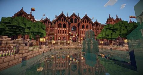 Abbington College - Victorian Style University Minecraft Project Minecraft Amazing Builds, Mansion Minecraft, Minecraft Town, Minecraft Building Ideas, Building Inspiration, Victorian Mansion, Island Town, Town Ideas, Town Building