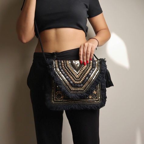 Stylish Black Beaded Boho Bag, Indian Banjara Bag, Bohemian Clutch Bag With Sling, Envelope Clutch, Versatile Shoulder Bag Best Gift - Etsy Bohemian Clutch, Bohemian Handbags, Boho Clutch, Beaded Clutch Bag, Intricate Beading, Boheme Chic, Jute Fabric, Bohemian Accessories, Wedding Clutch