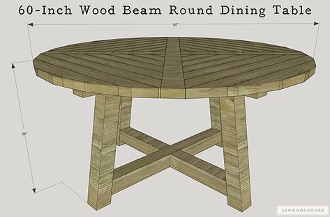 DIY Wood Beam Round Dining Table Diy Doghouse, Dinner Table Diy, Outdoor Dining Table Diy, Farmhouse Table Diy, Round Farmhouse Table, Jen Woodhouse, Round Outdoor Dining Table, Build A Farmhouse Table, Dining Table Sizes