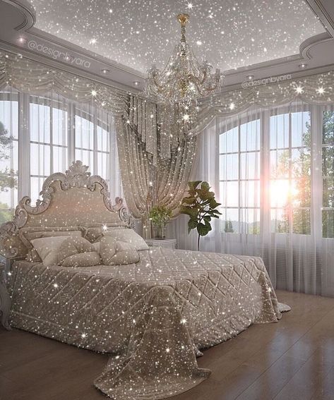 Instagram photo by @designbyara • Jun 10, 2020 at 1:29 PM Aesthetic Room Photos, Bedroom Photo Ideas For Instagram, Bling Bedroom Ideas Decor, Farmhouse Paint Colors Bedroom, Bling Bedroom Ideas, Bedroom Farmhouse Wall Decor, Bedroom Farmhouse Ideas, Sparkly Bedroom, Bling Bedroom