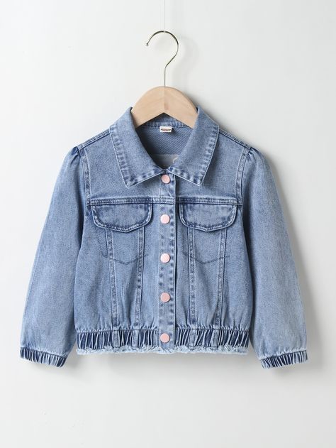 Light Wash Casual  Long Sleeve Denim Plain Other  Slight Stretch  Toddler Girls Clothing Kids Denim Jacket, Jaket Jeans, Girls Denim Jacket, Ruffle Jacket, Summer 2025, Jacket Denim, Kids Denim, Girls Denim, Denim Jackets