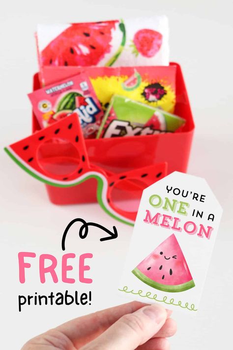 diy watermelon gift basket for summer Diy Gifts To Cheer Someone Up, Family Diy Gifts, Watermelon Printable, Summer Gift Baskets, Easy Gifts To Make, Watermelon Gift, Diy Gifts For Dad, Free Printable Tags, Cute Watermelon