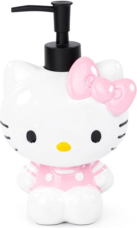 FUN & ADORABLE DESIGN - Hello Kitty lovers will adore getting the chance to wash or sanitize their hands with the iconic design of their favorite character. The vibrant color of this soap dispenser will step up your everyday routine! Soap dispenser measures 7 x 5 in REFILLIBLE & EASY USE - Fill the dispenser with your desired product, liquid soap, hand sanitizer, or even lotion. Travel friendly: pack it up and bring to school, on vacation, or over to grandma's house! #hellokitty Pink White Bathroom, Hello Kitty Soap, Hello Kitty Bathroom, Kids Sheet Sets, Unique Comforters, Halloween Lamps, Kids Bathroom Accessories, Pink Soap, White Bathroom Accessories