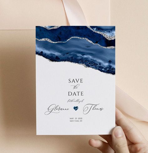 Save the Date decorated with high-resolution watercolor blue agate and gold lines. This blue watercolor work is associated with the depth of the seabed and a gemstone sapphire. The watercolor agate is rich in various shades of blue in the gold cut. Instant download. Save the date template you can change by yourself using an online Templett editor for free. After purchase, within 5-10 minutes, you will be sent a link from Templett with access to the template. The wedding template will be availabl Save The Date Classic, Blue Save The Date, Wedding Evites, Whale Theme, Beach Theme Wedding Invitations, Save Our Date, Ring Ceremony, Rustic Save The Dates, Save The Date Postcard