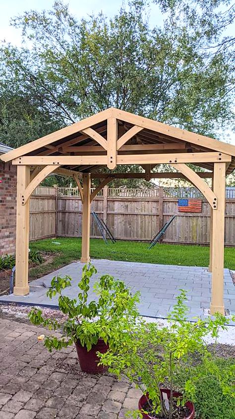 Hot Tub Pavilion, Rustic Gazebo Ideas Backyard, Cover Patio Ideas, Backyard Covered Patio Ideas, Backyard Cover, Terraced Patio Ideas, Covered Gazebo, Backyard Gates, Covered Backyard