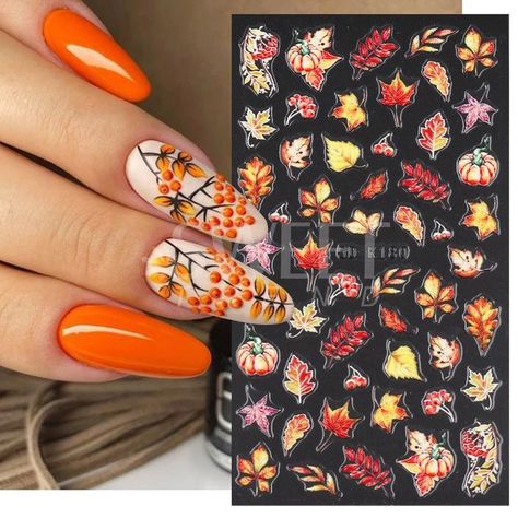 5D Autumn Nail Stickers Maple Leaf Fall Inspired Nails Design Pumpkin Wing Decals Thanksgiving Manicure Sliders Foils SA5D-K179 Thanksgiving Manicure, Thanksgiving Manicures, Nail Appliques, Nails Autumn, Autumn Nail, Fall Nail Art Designs, Nail Art Stickers Decals, Inspired Nails, Autumn 2022