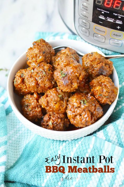 Instant Pot BBQ Meatballs - SheSaved®️️ #instantpot #instantpotrecipes  #meatballs Instant Pot Bbq Meatballs, Bbq Meatball Recipe, Barbecue Meatballs, Tailgating Food, Bbq Meatballs, Beef Dinners, Meatball Recipe, Tailgate Food, Meatballs Recipe