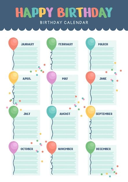 Birthday Calander Printable Free Calendar, Birthday Charts For Classroom Ideas Aesthetic, Birthday Calendar Design, Birthday Calendar Ideas, Birthday List Template, Happy Birthday Calendar, Printable Birthday Calendar, Birthday Calendar Template, Birthday Reminder Board