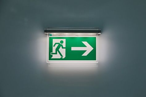 Exit Sign Aesthetic, Fire Exit Sign, Underground Sign, Emergency Exit Signs, Logo Reference, Glowing In The Dark, Office Signage, Exit Sign, Fire Escape