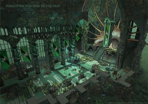 Underwater Civilization, Feng Zhu Design, Feng Zhu, Structural Drawing, Arthurian Legend, Underwater City, Throne Room, Entertainment Design, Disney Concept Art