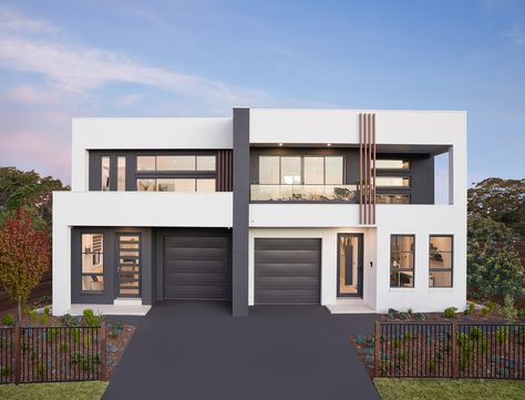 Duplex Display Home Twin Duplex House Design, Beautiful Duplex Houses, Duplex House Plans Double Storey, Duplex With Different Sides, Duplex House Plans That Look Like A Single Family Home, Duplex For Sale, Dual Occupancy, Provincial Home, Caribbean Homes