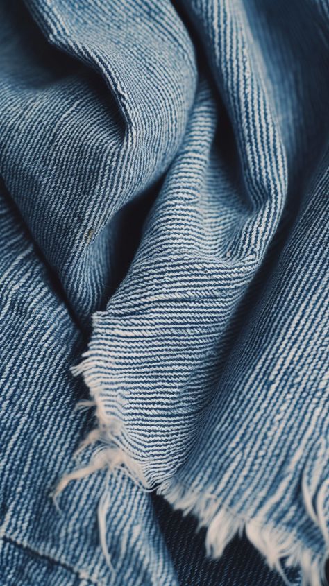 Denim Texture Close-up: Close-up image showcasing the detailed texture of a blue denim fabric with frayed edges and visible weaves. #denim #texture #fabric #blue #close-up #material #textile #cotton #stockcake https://ayr.app/l/JsCa Fashion Materials Textiles, Denim Close Up, Denim Texture Fabrics, Materials And Textures Fabric, Denim Mood Board, Textile Aesthetic, Textured Clothes, Denim Fabric Texture, Denim Weaving