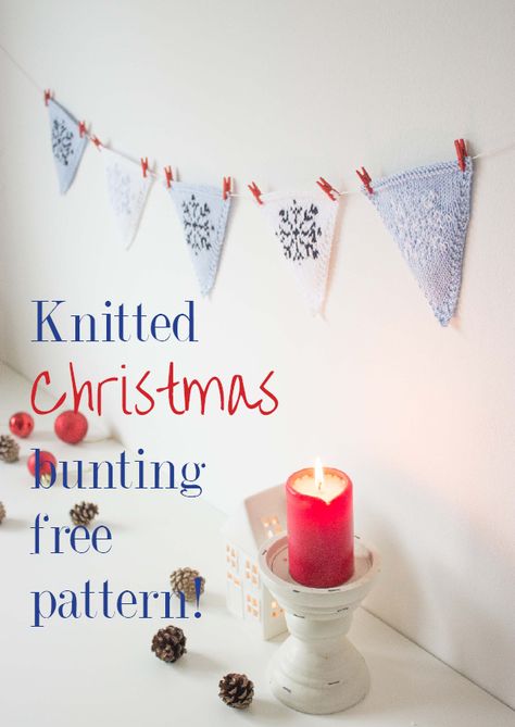 Nordic snowflake Christmas bunting - free knitting pattern | from floral and feather Knitted Christmas Bunting Free Pattern, Knitted Bunting, Nordic Snowflake, Bunting Pattern, Crochet Bunting, Baby Cardigan Knitting Pattern Free, Christmas Crochet Patterns Free, Knitted Toys Free Patterns, Christmas Bunting