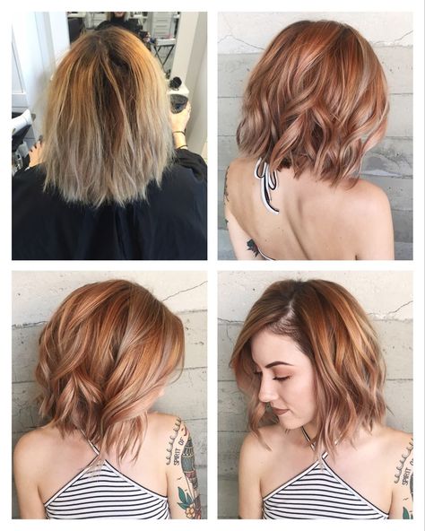 Lots of makeovers. Silver, rose gold, pink, balayage, and jewel tones. - Album on Imgur Medium Length Hair Styles Red Hair, Fun Work Appropriate Hair Color, Strawberry Blonde Balayage Bob, Strawberry Blonde Balayage Short Hair, Dark Strawberry Blonde Hair Color, Strawberry Blonde Hair Short, Blonde Hair Red Highlights, Strawberry Blonde Short Hair, Short Strawberry Blonde Hair