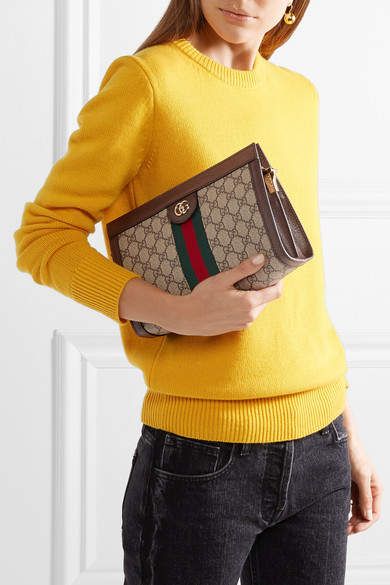 Gucci Ophidia Textured Leather-trimmed Printed Coated-canvas Shoulder Bag - Beige - ShopStyle Clutches Gucci Ophidia Shoulder Bag, Gucci Canvas Bag, Stella Mccartney Coat, Clutch Outfit, Gucci Clutch, Yellow Purses, Gucci Ophidia, Cheap Handbags, Gucci Fashion