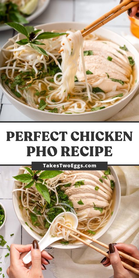 Pho Soup Recipe Authentic, Crockpot Pho Chicken, Pho Chicken Recipe, Homemade Chicken Pho Recipe, Vietnamese Chicken Pho Recipe, My Healthy Dish Chicken Pho, Recipe For Pho Soup, Pho With Rotisserie Chicken, Whole Chicken Recipes Soup