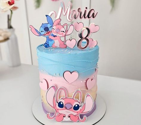 Leo And Stitch Birthday Cake, Stitch And Angel Birthday Cake, Stitch Birthday Cake 2 Tier, Stitch And Angel Cake Topper, Stich And Angel Birthday Cake Girl, Bolo Motocross, Lilo And Stitch Cake, Christmas Holiday Cake, Stitch Cake