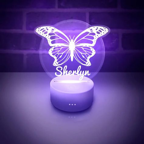 PRICES MAY VARY. 💖 Multicolor Butterfly night Lamp: A variety of colors for you to choose,the soft warm light can protect your eyes, it is proper soft light and will not disturb you or your children to rest, also the best overnight companion for your lover to keep a good sleep and not afraid of the dark. 💖 Personalizing Steps : ①Select style of Night Light. ②Click”Customize Now”③Customized it with names/date/word/phrase that's meaningful for you, giving each piece a personal touch. 💖 3D Night Name Lamp, Butterfly Lamp, Purple Room Decor, Girl Zone, Butterfly Lighting, Bedside Light, Purple Rooms, 3d Night Light, Butterfly Party