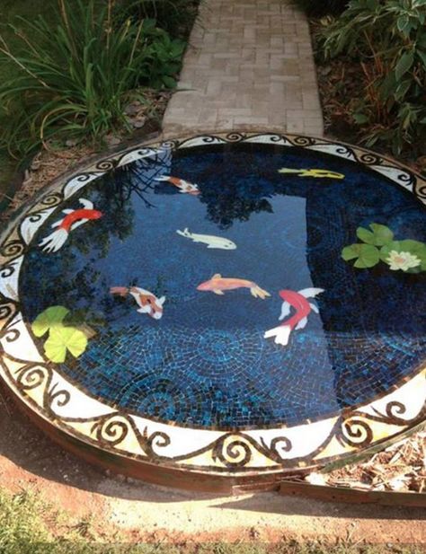 A neighbor posted this on FB, it's a glass mosaic koi pond. I thought it was good enough to share. - Imgur Backyard Waterfalls, Seating Outdoor, Mosaic Tiles Crafts, Backyard Ponds, Murs Roses, Mosaic Birdbath, Garden Ponds, Mosaic Art Diy, Outdoor Fountains