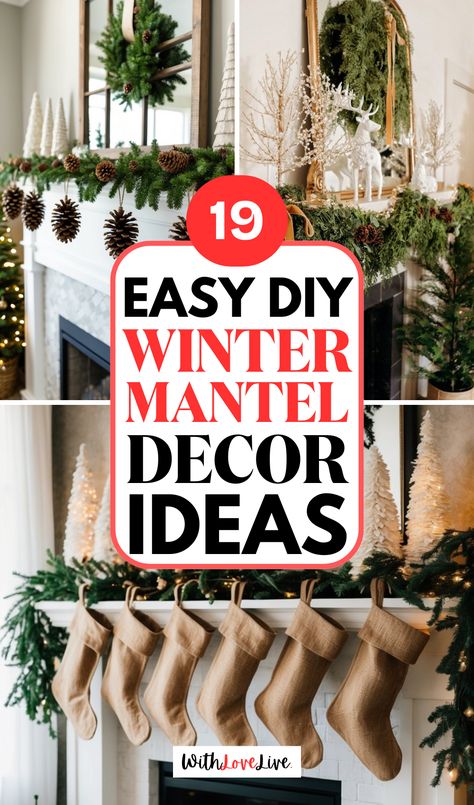 🎄 Ready to spruce up your mantel for the chilly season? Dive into our DIY winter mantel decor ideas that add warmth and charm to any room. 🎨 Explore our easy-to-follow guide and save this pin to inspire your holiday decorations! January Mantel Ideas, Winter Mantles, Winter Mantel Decorating Ideas, Winter Fireplace Decor, Winter Mantle Decor, Winter Mantel Decor, Winter Mantle, Winter Fireplace, Winter Mantels