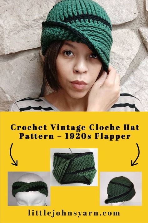 Crochet Cloche Hats Free Pattern Ladies, Vintage Crochet Hat, Crochet Cloche Hat, Cappello Cloche, Cloche Hat Pattern, Hats Ideas, Crochet Mens Hat, Gilet Crochet, Crochet Hat For Women