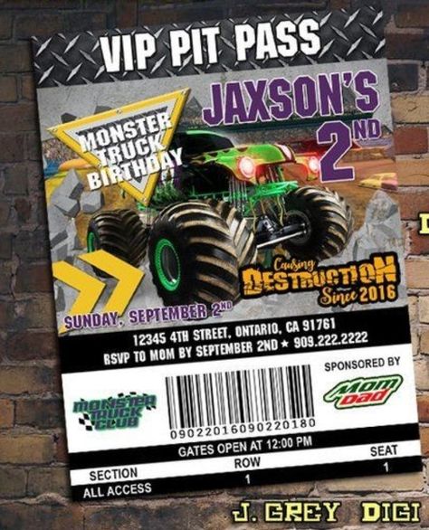 Grave Digger Birthday Party Decoration, Grave Digger Birthday Party Invitations, Monster Jam Party Ideas, Monster Truck 2nd Birthday Party Ideas, Monster Jam Bday Party, Monster Jam Centerpieces, Monster Jam Outfit Women, Monster Jam 3rd Birthday, Diy Monster Jam Birthday Party