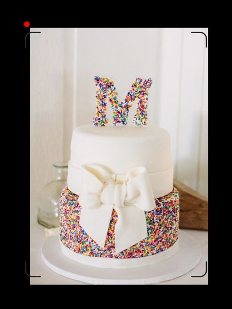 M letter birthday cakes 🎂🎉 Two Tier Sprinkle Cake, Sprinkle Wedding Cakes, Cake Designing, Summer Birthday Cake, Wedding Cake Dessert Table, Sprinkles Birthday Cake, Cake Designs For Girl, Sparkle Cake, 13 Birthday Cake