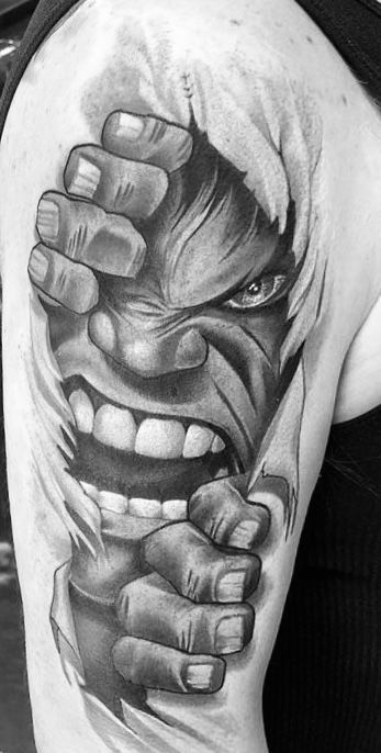 Brother Tattoo Design, Hulk Tattoo Design, Incredible Hulk Tattoo, Hulk Tattoo Ideas, Neon Tattoos, Miracle Tattoo, Super Hero Tattoos, Polka Tattoo Designs, Ripped Skin Tattoo