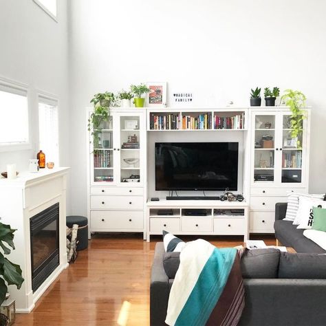 Ikea Hemnes Living Room, Ikea Living Room Furniture, Living Room Units, Living Room Decor On A Budget, Minimalist Living Room Decor, Ikea Living Room, Ikea Hemnes, Trendy Living Rooms, White Living