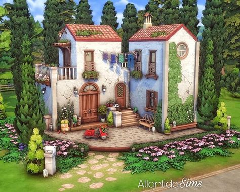 Small Italian House, Italian Country House, Italy House, Build Inspiration, Spanish Villa, Sims 4 House Building, Italian House, Dark Souls Art, Sims Building