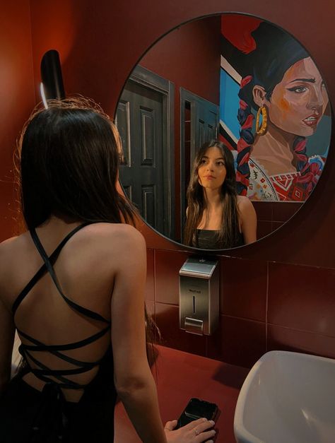 A Girl Pictured In A Mirror, Looking In Mirror Pose, Staring In Mirror, Someone Looking In The Mirror, Looking In The Mirror Reference, Mirror Pose Reference, Girl Looking Into Mirror, Person Looking In Mirror Reference, Mirror Poses Standing