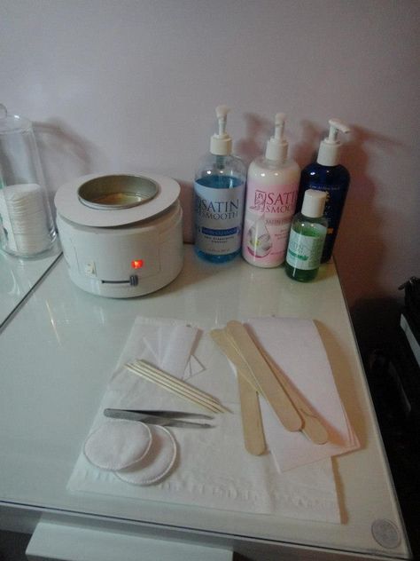 Waxing set up Waxing Station Setup, Waxing Room Aesthetic, Waxing Set Up, Wax Set Up, Waxing Station Ideas, Waxing Essentials, Waxing Aesthetic, Waxing Esthetician, Wax Business