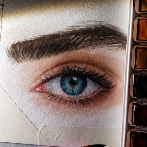 Watercolor, eye, eyes, draw, drawing, blue eyes, painting, paint, color, eyebrows, masterpiece Water Colour Eyes Painting, Painting Of An Eye, Portrait Rangoli, Sky Blue Eyes, Eyes Watering, Watercolor Eyes, Simple Eye, Watercolor Tutorial, Eye Painting