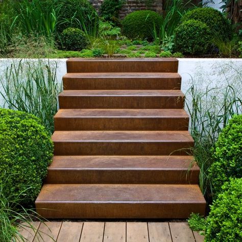 Landform Consultants - Kensington Moderne Have, Landscape Stairs, Landscape Steps, Garden Stairs, Outdoor Steps, Sloped Garden, Garden Steps, Outdoor Stairs, Modern Garden Design