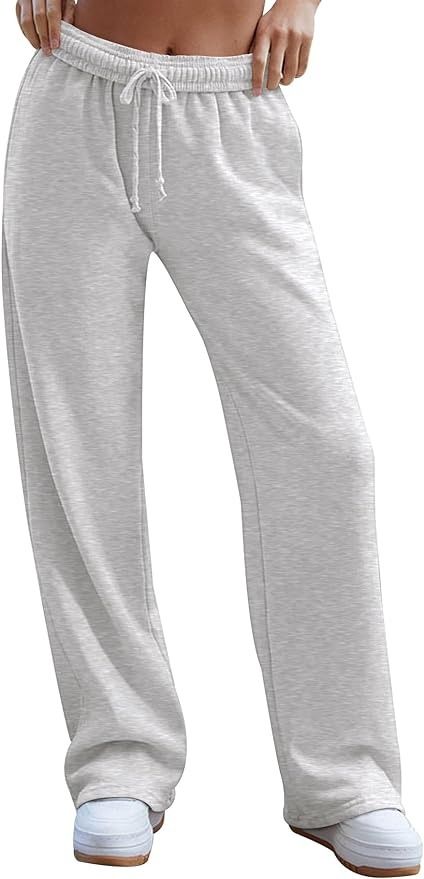 Amazon.com: HeSaYep Casual Wide Leg Sweatpants for Women Trendy 2024 Baggy Sweatpants Open Bottom Drawstring Elastic Waist Athletic Sweat Pants Trousers Grey S : Clothing, Shoes & Jewelry No Cuff Sweatpants, Sweatpants No Cuff, Wideleg Sweatpant Outfits, Garage Sweatpants, Cute Sweat Pants, Open Leg Sweatpants, Wide Leg Sweats, Baggy Sweats, Wide Sweatpants