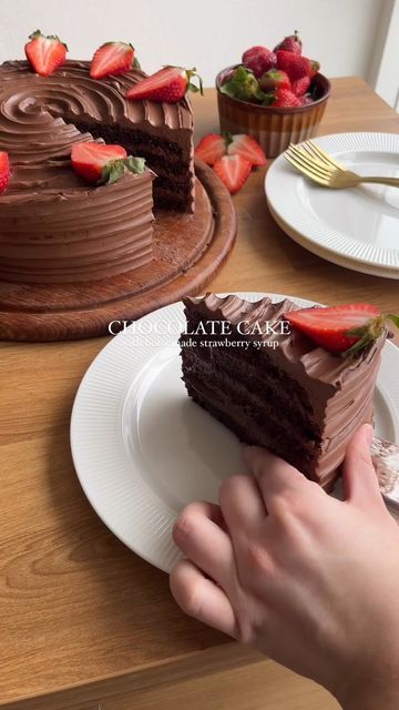 Cake With Strawberry, Chocolate Strawberry Cake, Strawberry Syrup, Rich Chocolate Cake, Moist Chocolate Cake, 3 Eggs, Chocolate Filling, Egg Whisk, Decadent Chocolate