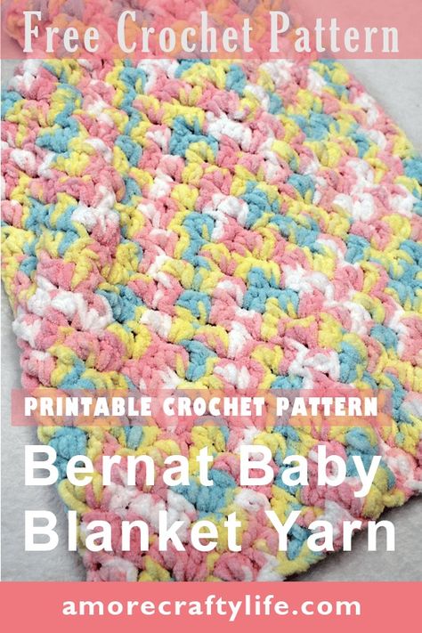 Easy Bernat Baby Blanket Yarn Crochet Pattern: Confetti Afghan - A More Crafty Life Granny Square Blanket Free Pattern, Chunky Crochet Blanket Pattern Free, Blanket Yarn Crochet, Bernat Blanket Patterns, Thick Yarn Blanket, Bernat Baby Yarn, Baby Blanket Yarn, Chunky Crochet Blanket Pattern, Bernat Baby Blanket Yarn