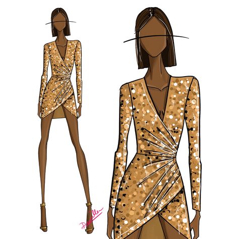 Anya sequin mini dress - fashion illustration Sequin Dress Drawing, How To Draw Sequins, Sequin Dress Illustration, Cocktail Dress Illustration, Mini Dress Drawing, Party Dress Illustration, Freshers Party Dress, Sequin Illustration, Glitz Dress