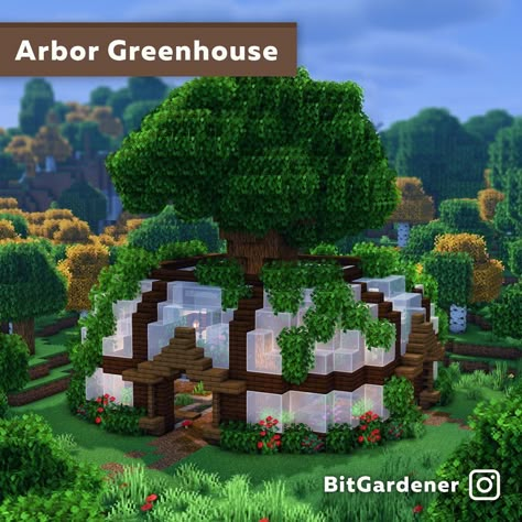 3,705 Likes, 38 Comments - BitGardener (@bitgardener) on Instagram: “Hey everyone, here’s an idea I had for a greenhouse built around a massive tree. Big thanks to…” Minecraft Modern Greenhouse, Minecraft Greenhouse Aesthetic, Jungle Biome Minecraft, Minecraft Big Tree Design, Big Tree Minecraft, Tree Farm Minecraft, Greenhouse Minecraft Ideas, Minecraft Tree Farm, Big Minecraft House