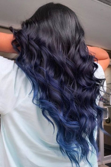 Brown And Blonde Ombre Hair, Brown And Blonde Ombre, Hair Balayage Ideas, Blue Tips Hair, Ombre Hair Ideas, Indigo Hair, Blonde Ombre Hair, Blue Hair Highlights, Dark Ombre Hair