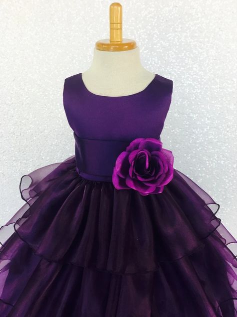 Organza Ruffle Dress W/ Plum Satin Sash Flower Girl Gown Wedding Bridesmaid Elegant Easter Infant Toddler Birthday Recital Graduation Spring - Etsy Deep Purple Flower Girl Dress, Flower Girl Dresses Purple, Eggplant Flower Girl Dress, Organza Ruffle Dress, Carpet Wedding, Red Carpet Wedding, Purple Flower Girl Dress, Flower Girl Gown, Satin Sash