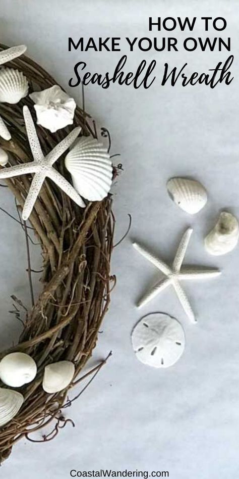 Easy Wreath, Beach Craft, Diy Beach Decor, Coastal Wreath, Coastal Farmhouse Decor, Nautical Wreath, Seashell Wreath, Shell Wreath, Nautical Crafts