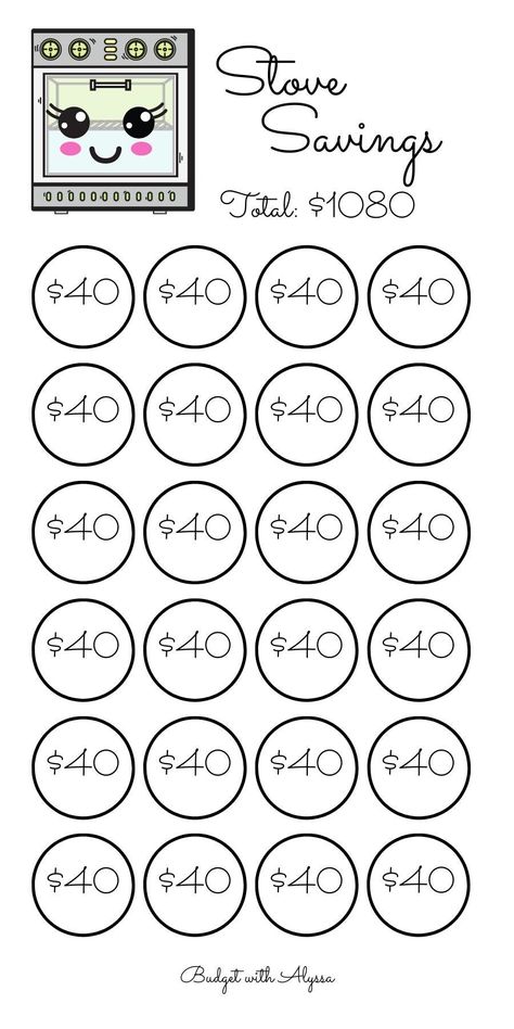 This Stove Savings Challenge is a fun way to save for saving for something that you can easily feel is an uphill battle! Color in the circles as you save! When the challenge is complete you will have saved $1080. I hope you have so much fun saving! *This is a printable Nothing will be shipped to you. You will receive files digitally so you can print the card with your printer. Refunds and returns are NOT accepted due to the nature of this listing. All purchases are final. Please message me with any questions!! New Home Savings Challenge, Mini Savings Challenge Free Printable, 1500 Savings Challenge, 1k Savings Challenge, Savings Plan Printable, Saving Money Chart, Savings Chart, Money Chart, Money Saving Methods