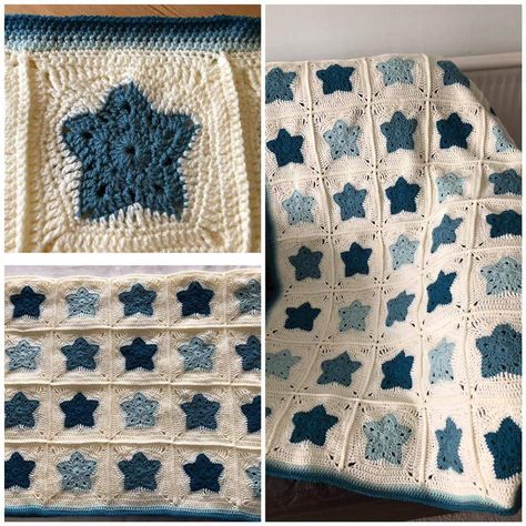 Crochet Granny Square Star Blanket, Sun Moon And Star Crochet Blanket, Crochet Blanket Ideas Aesthetic, Star Granny Square Blanket, Crochet Star Square, Star Granny Square Crochet Pattern Free, Star Granny Square Pattern, Crochet Blanket Star, Crochet Blanket Aesthetic