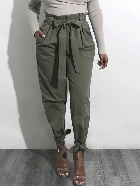 Strap High Waist Solid Color Casual Pants