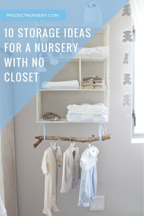 10 Storage Ideas for Nurseries With No Closets | Nursery Storage Ideas | ProjectNursery.com No Closet Nursery, Closet Nursery Ideas, Camper Nursery, Small Nursery Organization, Baby Bratz, Nursery Room Colors, Kids Nursery Ideas, Nursery Organization Diy, Project Nursery Girl