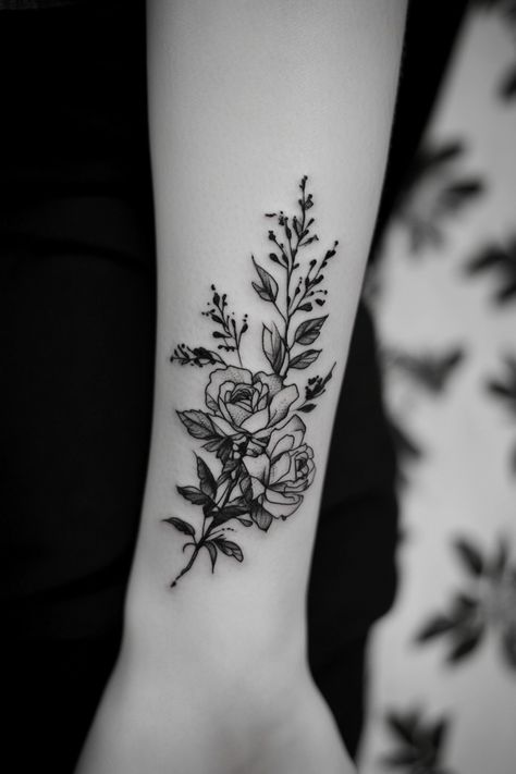 Black and white floral tattoo on forearm with intricate detailing. Small Female Tattoos, Small Tattoo Designs For Women, Small Anchor Tattoos, Small Bee Tattoo, Tiny Designs, Small Tattoo Ideas For Women, Small Cross Tattoo, Small Tattoos For Women, Meaningful Symbols