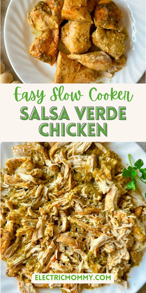 Simple recipe for the most delicious and flavorful Salsa Verde Chicken. Salsa Verde Chicken Crockpot, Slow Cooker Salsa Verde Chicken, Shredded Chicken Burrito, Slow Cooker Salsa, Slow Cooker Shredded Chicken, Verde Chicken, Salsa Verde Chicken, Chicken Burrito, Chicken Burrito Bowl