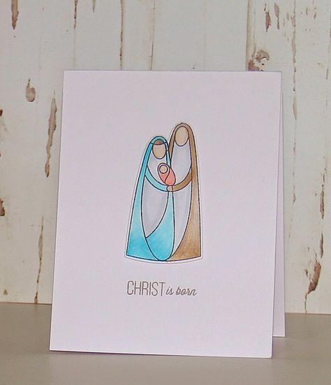 Christ Is Born - Handmade Christmas Cards - Nativity Scene - Whimsical - Copic Colouring - Stamping - Simon Says Stamp - CAS cards - CASology challenge - Clean and Simple cards - Paper and Beads Design - Joeann Isaac Christ Is Born, Christian Christmas Cards, Painted Christmas Cards, Handmade Christmas Cards, Simple Christmas Cards, Christmas Card Art, Watercolor Christmas Cards, Religious Christmas, Diy Christmas Cards